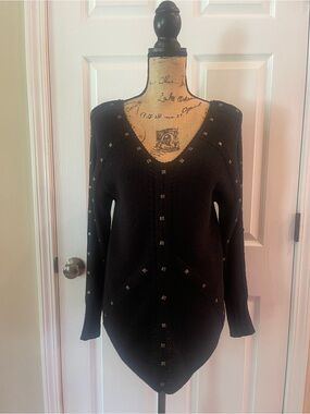 Vintage Intrigue Black Studded Stud Long Tunic Sweater Small